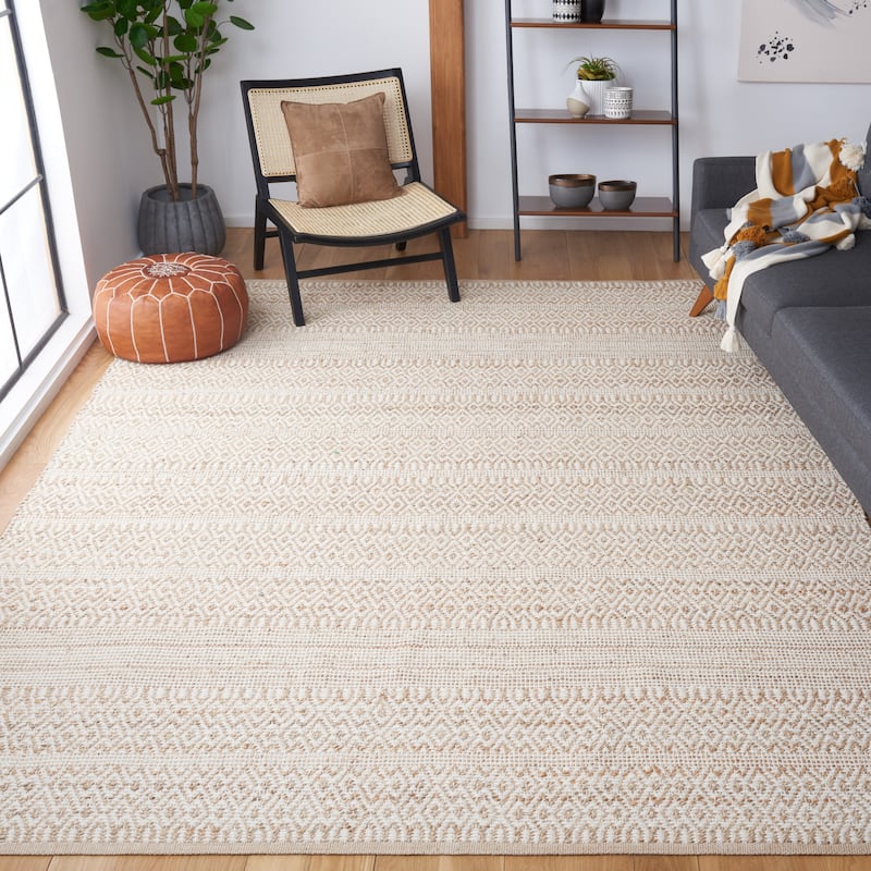 SAFAVIEH Handmade Natural Fiber Presley Geometric Jute Rug - 9' x 12' - Natural/Ivory