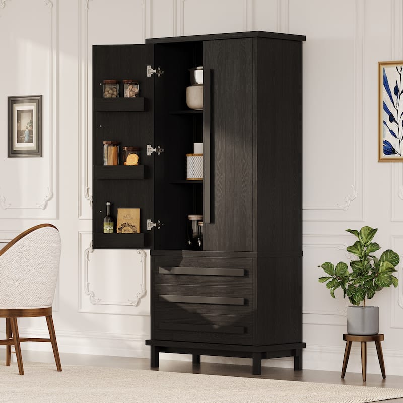 Christopher Knight Home - Linda 70" Kitchen Pantry Cabinet with Adjustable Shelves, 3 Drawers & 6 Door Racks
