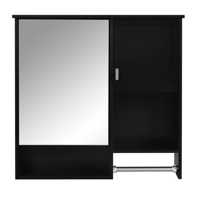 29" x 28" Over The Toilet Bathroom Storage Cabinet with Towel Bar Wall Mirror Cabinet with Closed Cupboard and Open Shelf