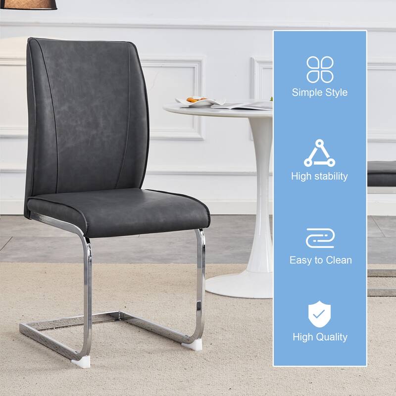 8 Piece PU High Elastic Dining Chair With High Backrest, Cushion, Silver Metal Legs For Dining Room Kitchen Living Room Bedroom