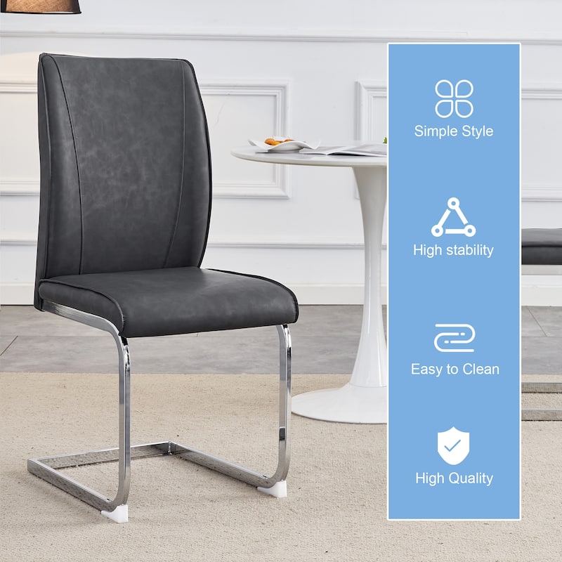Set of 8 High Resilience Dining Chair with Arched Metal Silver Leg