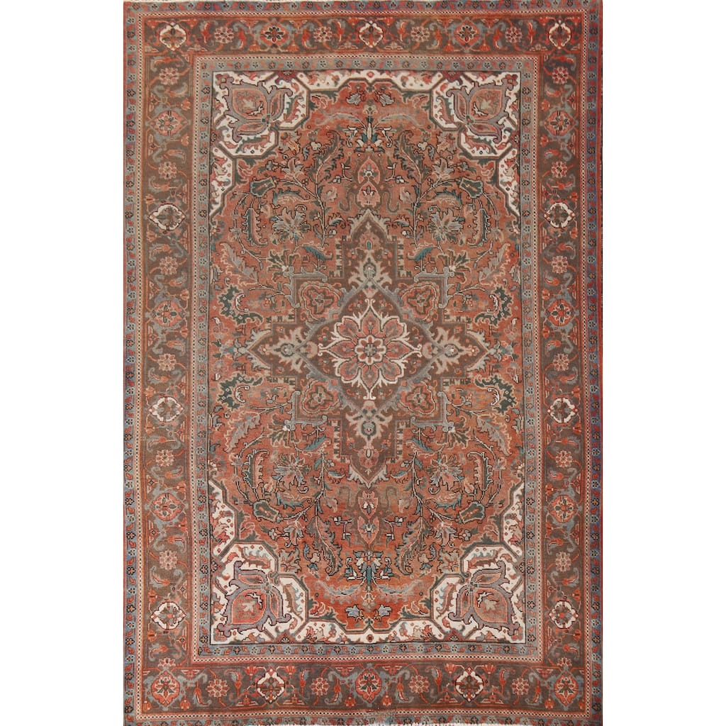 Hand Knotted Oriental 100% Wool Carpet Traditional Floral Red Heriz Area Rug - 10' 0'' X 7' 1''