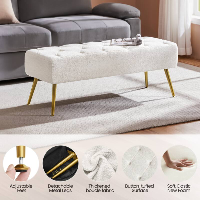 Yaheetech Upholstered Footstool Velvet Ottoman Button-Tufted Table Bench - 45"×16"×17"