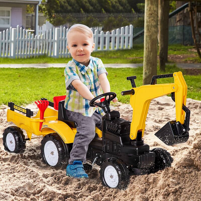 Manual Kids Ride On Digger with Detachable Trailer and Realistic Bucket for Be Used Outdoor Play and Gifts​