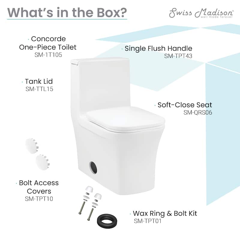 Concorde One Piece Square Right Side Flush Handle Toilet 1.28 gpf