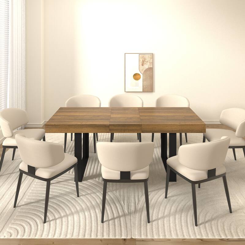Rectangle Extendable Dining Table For 6-10 People Aged Effect Wood