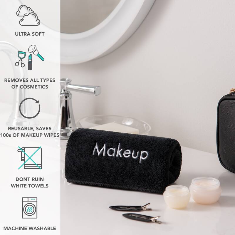 Coral Fleece Embroidered Makeup Removal Washcloths 11x17 (6 Pack) Bed