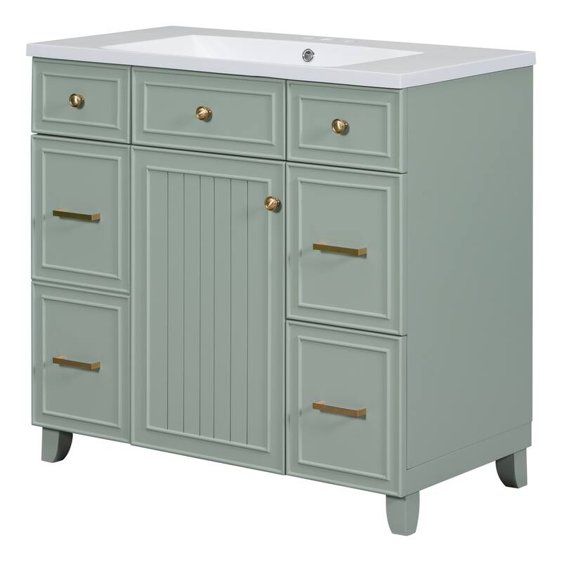 36" Black Bathroom Vanity Cabinet with Single Sink, Soft-Close Door, 3 Drawers, Waterproof Resin Sink