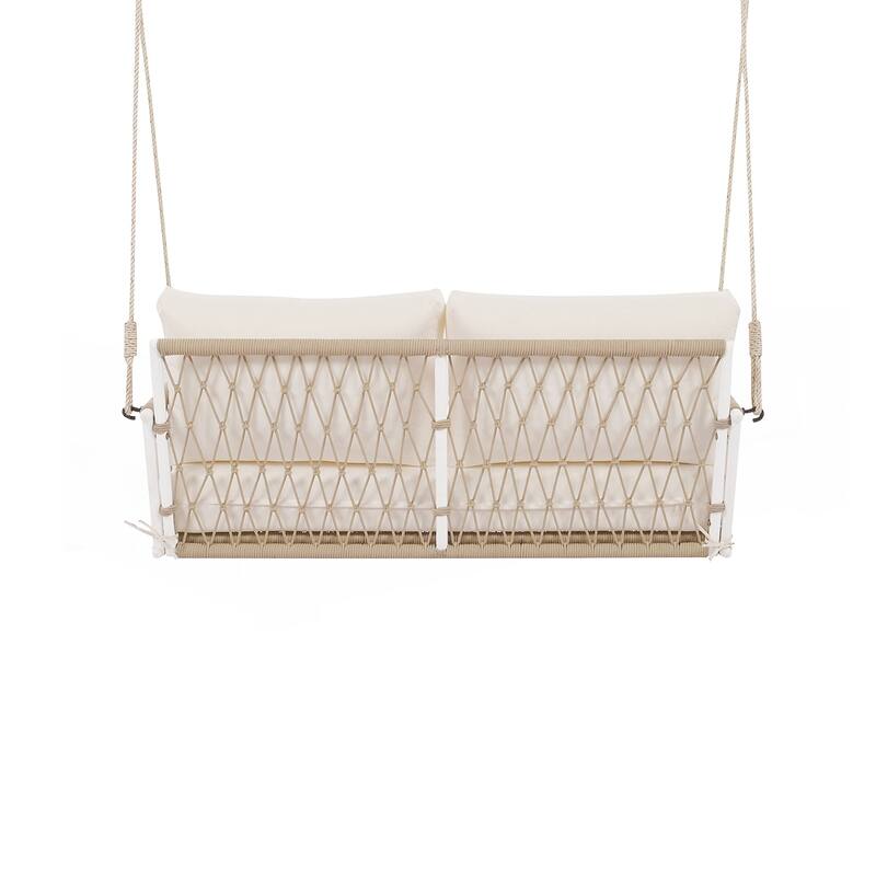 Woven Rope Outdoor Swing Sofa with Soft Cushions