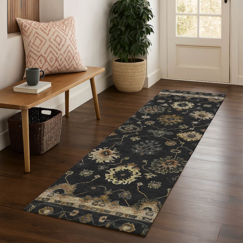 Premium Washable Super Soft Classic Traditional Mayfield Rug - Black - 2'3" x 7'6"
