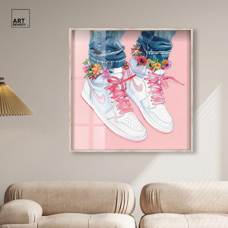 Blush Floral Bloom Sneakers Shadowbox by Art Remedy