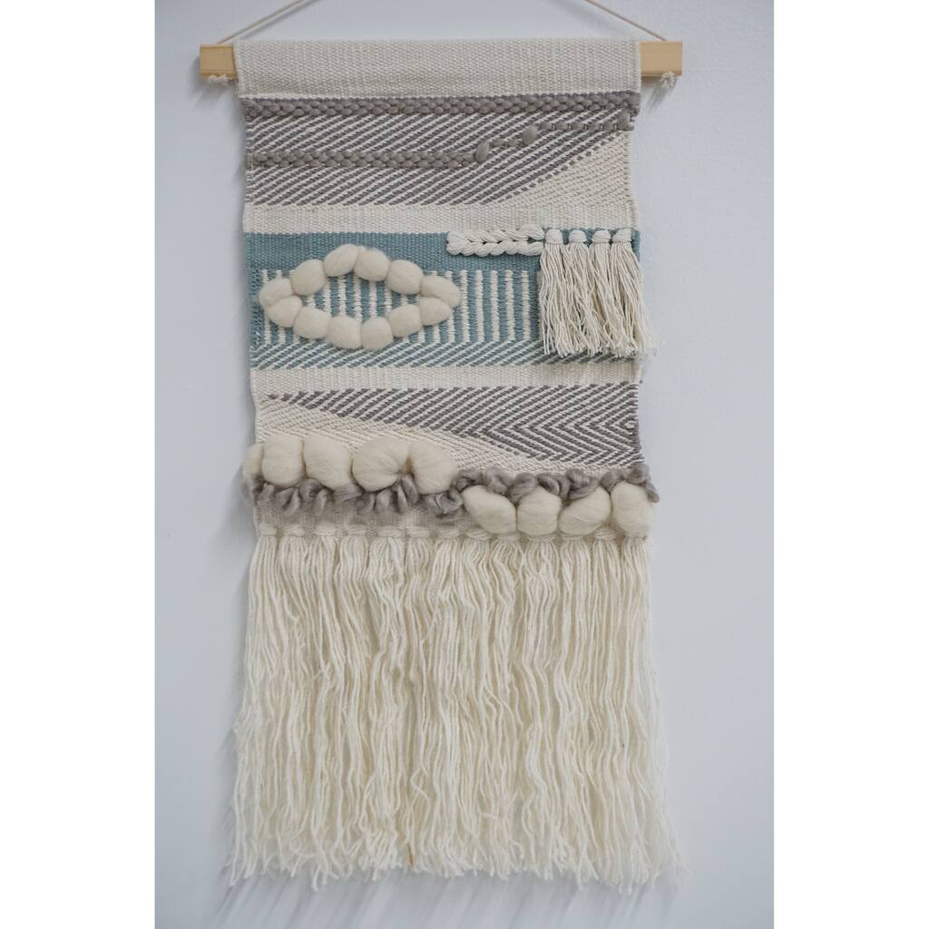 Home&Manor Wool and Cotton Macrame Wall Hanging with Rod Included - Exact Size