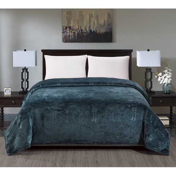 Zebra Embossed Blanket Queen Oxford Blue. Opens flyout.