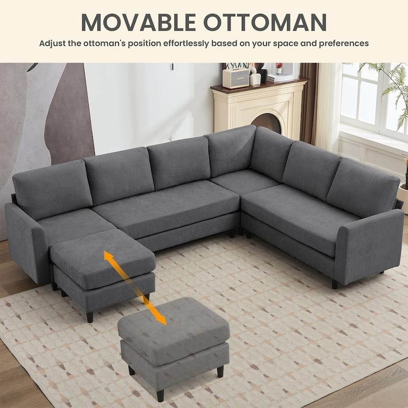 Modern U-Shaped Sectional Sofa with Reversible Chaise and Ottoman
