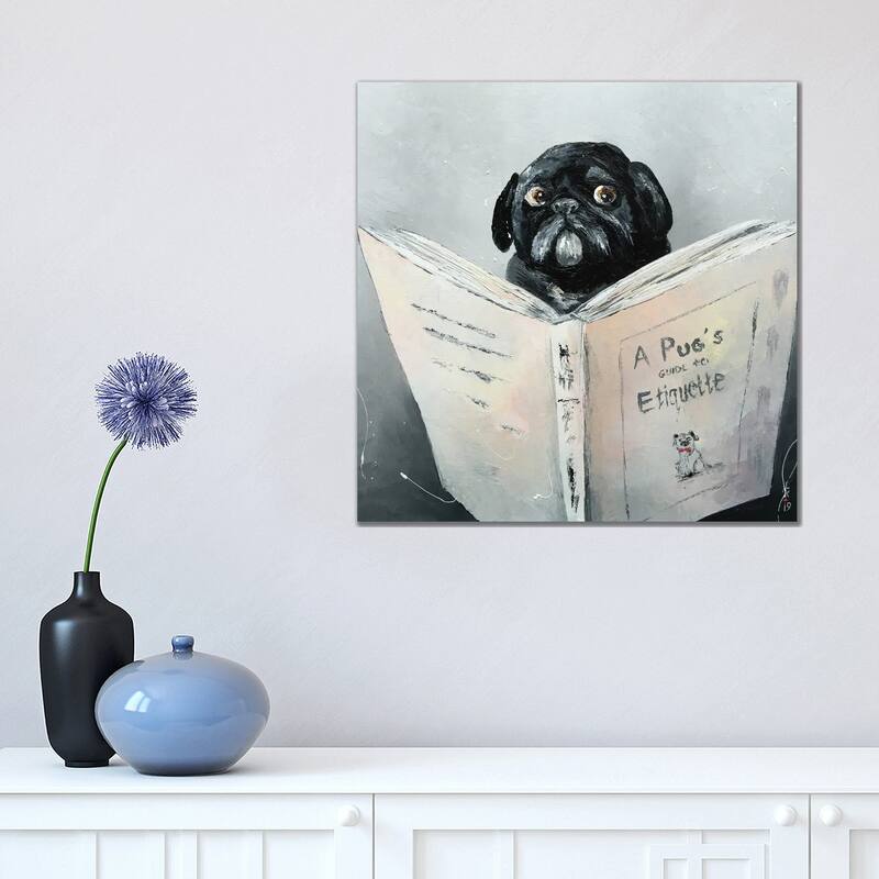 iCanvas "A Pug's Guide To Etiquette" by KuptsovaArt Canvas Print - 18x18x1.5