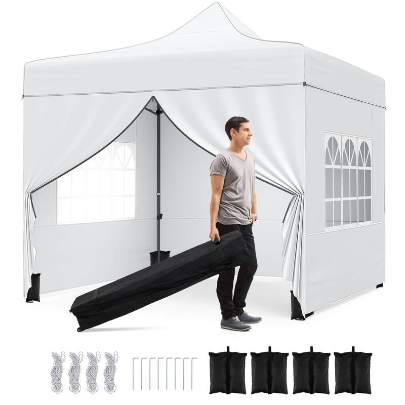 Costway 10 x 10 FT Pop up Canopy Tent with 4 Removable Sidewalls, - White