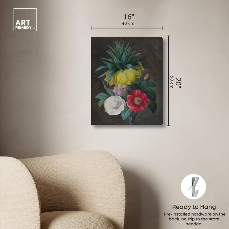 Four Peonies and a Crown Canvas by Art Remedy, Gallery Wrapped