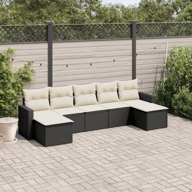 vidaXL Garden Sofa Set 8 Piece with Cushions Outdoor Sofa Set Poly Rattan - 21.7 x 21.7 x 14.6 in (W x L x H) - Black and Cream