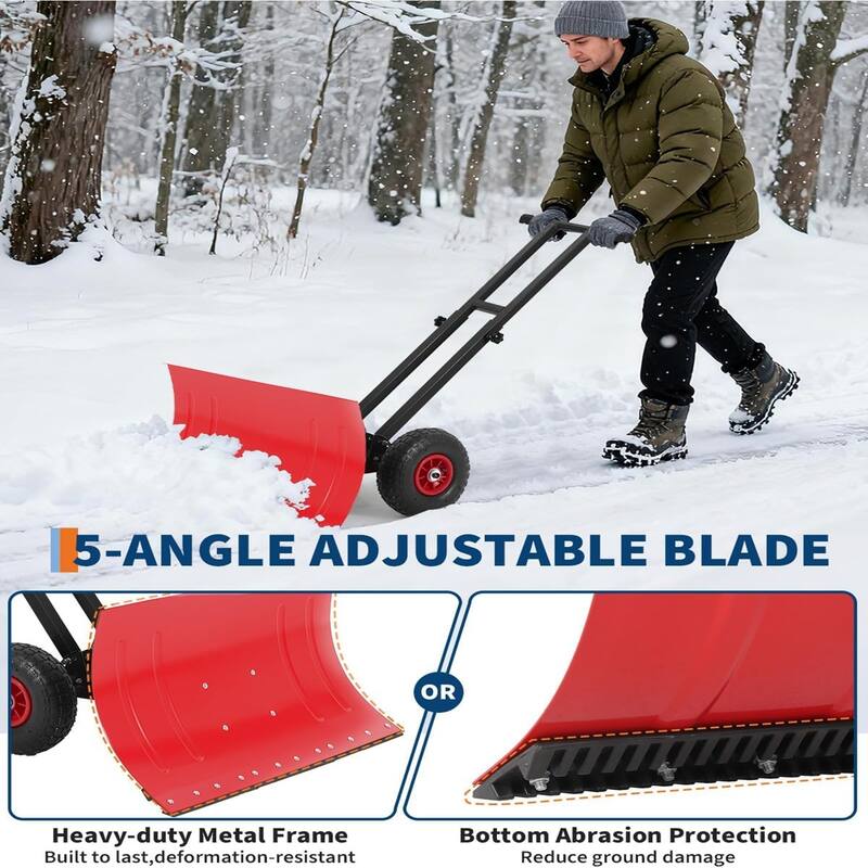 29x16.53 In Heavy Duty Rolling Snow Shovel With Wheels Double Armrests - 29x16.53 In