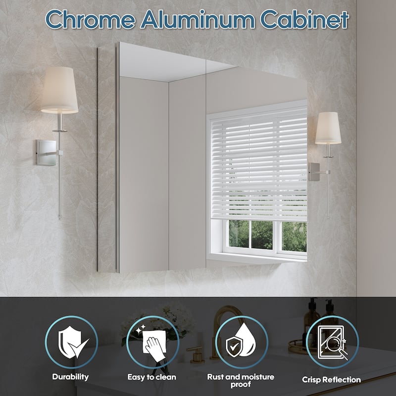 40''W X 30''H Recessed Or Surface Wall Mount Bathroom Medicine Cabinet With Adjustable Glass Shelves
