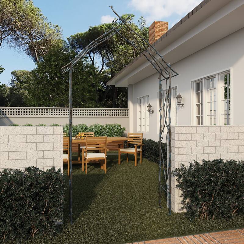 Metal Bird Indoor Outdoor Arched Garden Arbor with Sculpted Branches - Black - Roche River Decor