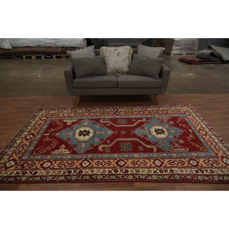 Hand Knotted Oriental 100% Wool Carpet Traditional Geometric Red Super Kazak Area Rug - 8' 5'' X 5' 3''
