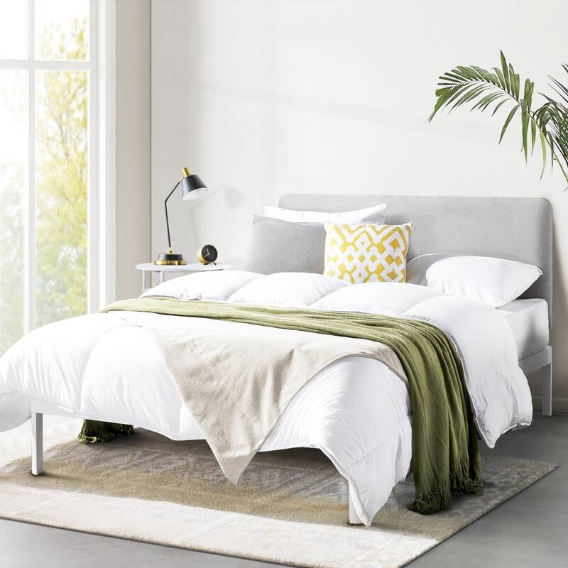KERT Metal Platform Bed with Fabric Headboard Oak Grey By Crown Comfort
