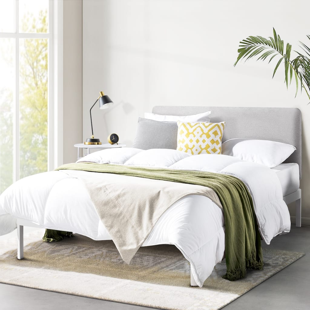 KERT Metal Platform Bed with Fabric Headboard Oak Grey By Crown Comfort