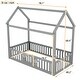 preview thumbnail 3 of 16, Twin Size Wood House Bed with Fence and Door, Gray
