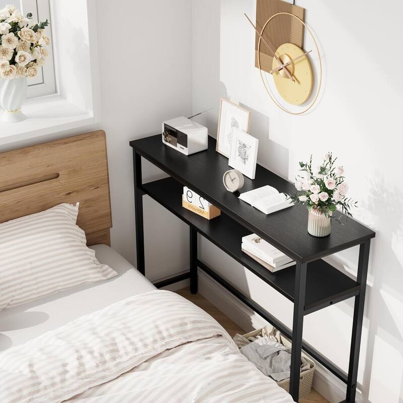 2 Tier Entryway Table, Console Tables for Entryway - Black