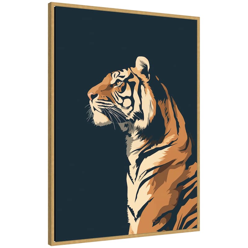 Kate and Laurel Navy Tiger by The Creative Bunch Studio Framed Canvas Wall Art Print - 28x38 - Gold