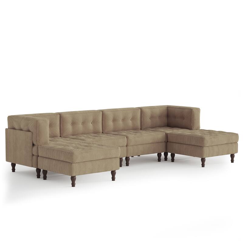 130"W Corduroy Upholstered Modular Sectional Sofa with Storage Ottoman