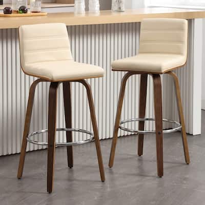 Faux Leather & Wood Swivel Bar Stools/ Counter Stool Set of 2