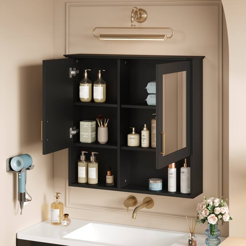 2-in-1 Bathroom Mirror Cabinet, 30 inch Wall Mounted Medicine Cabinet with Adjustable Shelves & Soft Close Doors