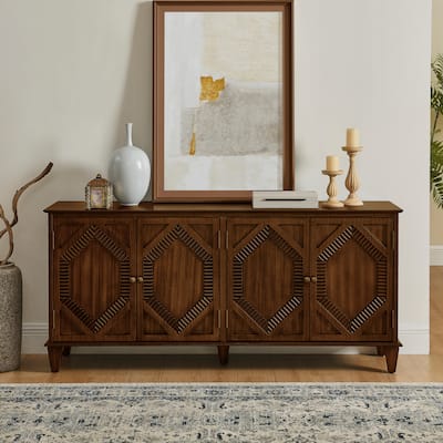 Elegant 65.2" Mid-Century Credenza - Geometric Storage Cabinet with Dual-Purpose Coffee/Wine Bar