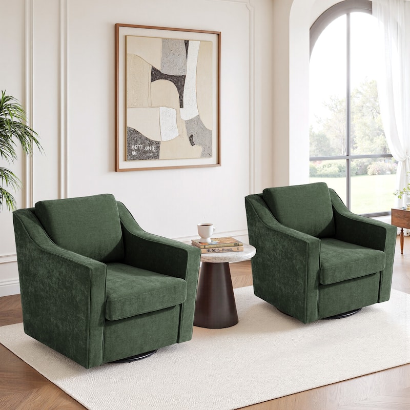 Chenille/Leather Swivel Barrel Chair(Set of 2) Modern Club Chair by UIXE