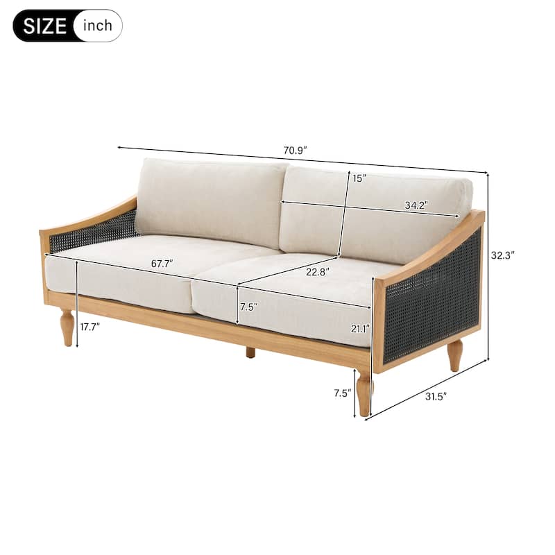 Christopher Knight Home - Riverton Mid-Century Upholstered Loveseat Sofa with Rattan Armrests
