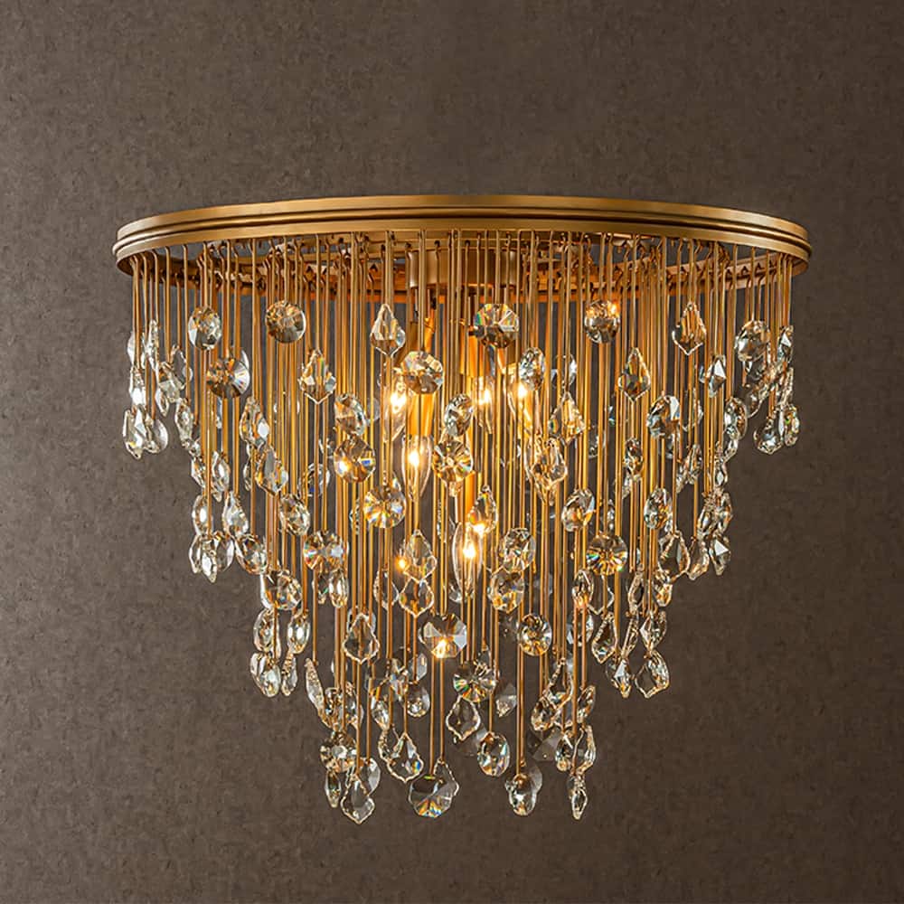 CraftHome Modern Crystal Flush Mount Ceiling Light 28” Painted Brass Luxury Glam Flush Lighting for Bedroom Entryway Low Ceiling