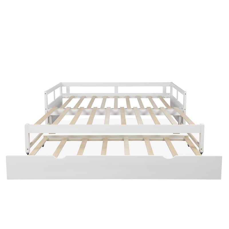 Twin Size Extending Daybed with Trundle, Wooden Daybed with Trundle, White