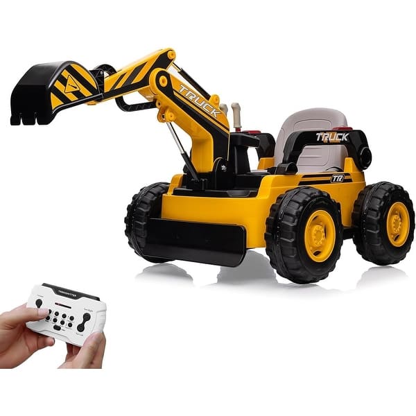 slide 2 of 24, Kids Ride-On Electric Excavator Digger with Remote Control Yellow