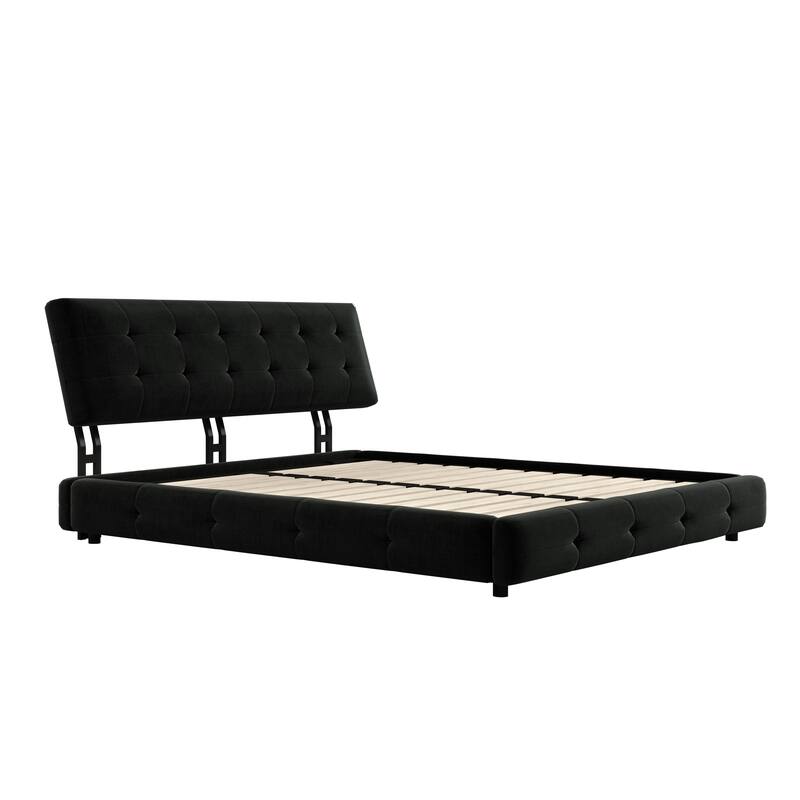 Chenille Upholstered Platform Bed with Tufted Headboard & Footboard, Modern Bed Frame with Metal & Wood Slats for Bedroom