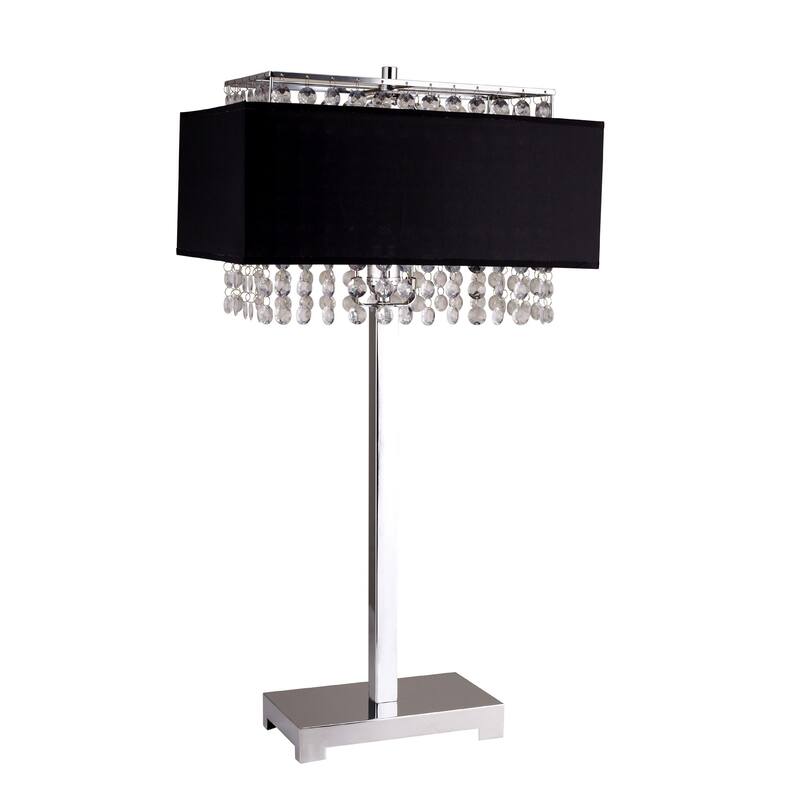 Bling Glam Black and Faux Crystal Rectangular Table Lamp - Large