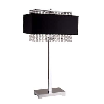 Bling Glam Black and Faux Crystal Rectangular Table Lamp - Large