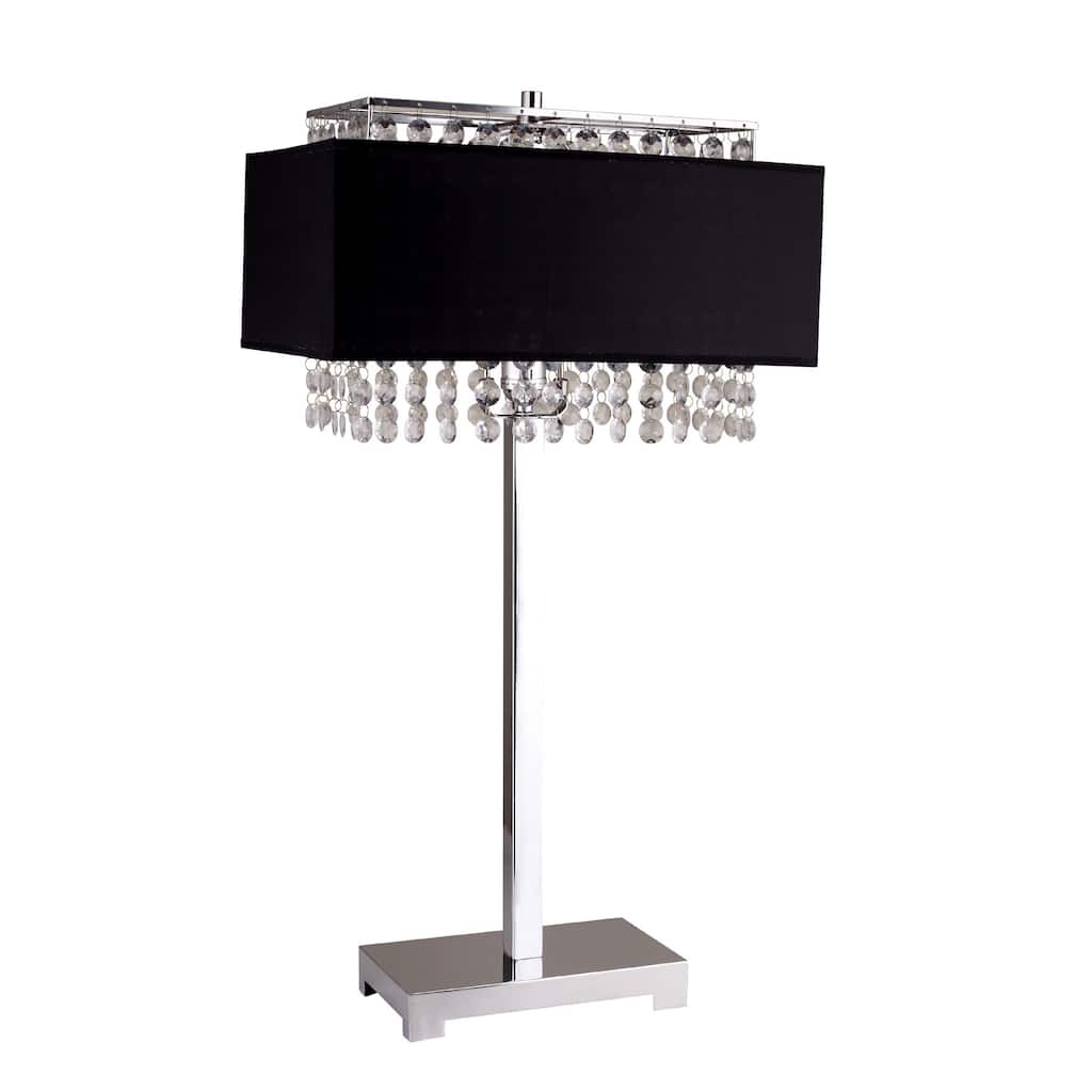Bling Glam Black and Faux Crystal Rectangular Table Lamp - Large