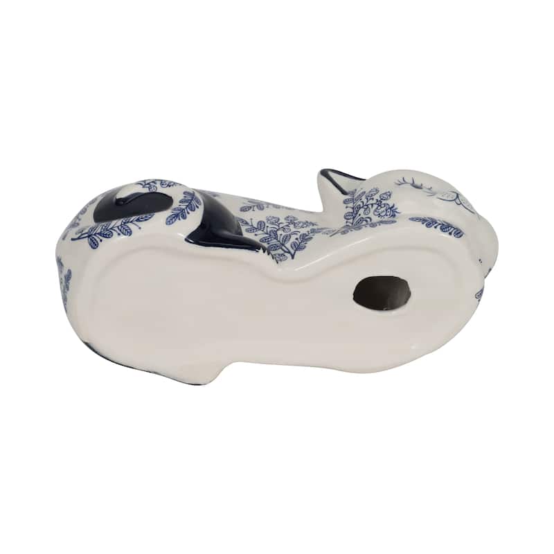 Ceramic Cat Sculpture Contemporary Vintage Style Chinoiserie Blue and White Floral Cat Statue Cat Lover