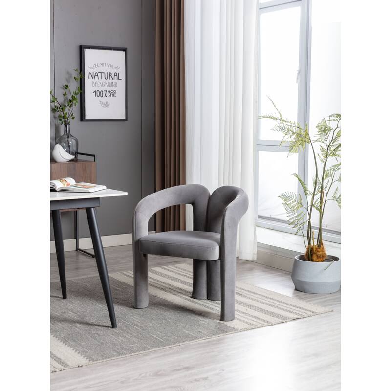 Gray Modern 25.2" Upholstered Accent Chair with Curved Circular Backrest and High-Density Foam (Set of 2)