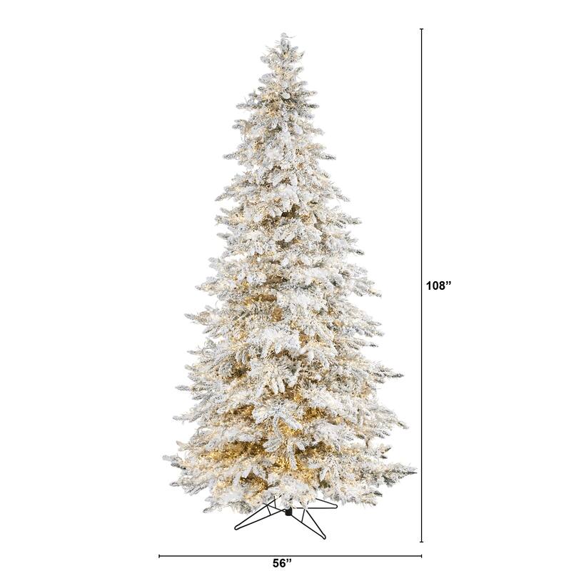 9ft. Flocked Grand Fir Artificial Christmas Tree with 8208 Warm Cluster Lights & 1818 Branches - Dazzling Winter X-Mas Showpiece