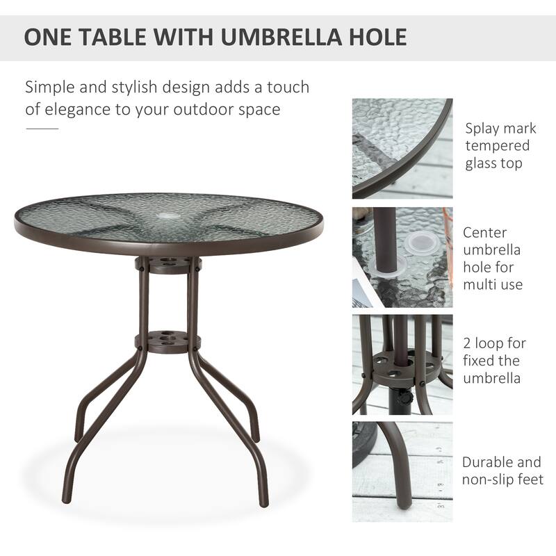 6-Piece Outdoor Patio Dining Set with Umbrella, 4 Folding Dining Chairs, and Round Glass Table