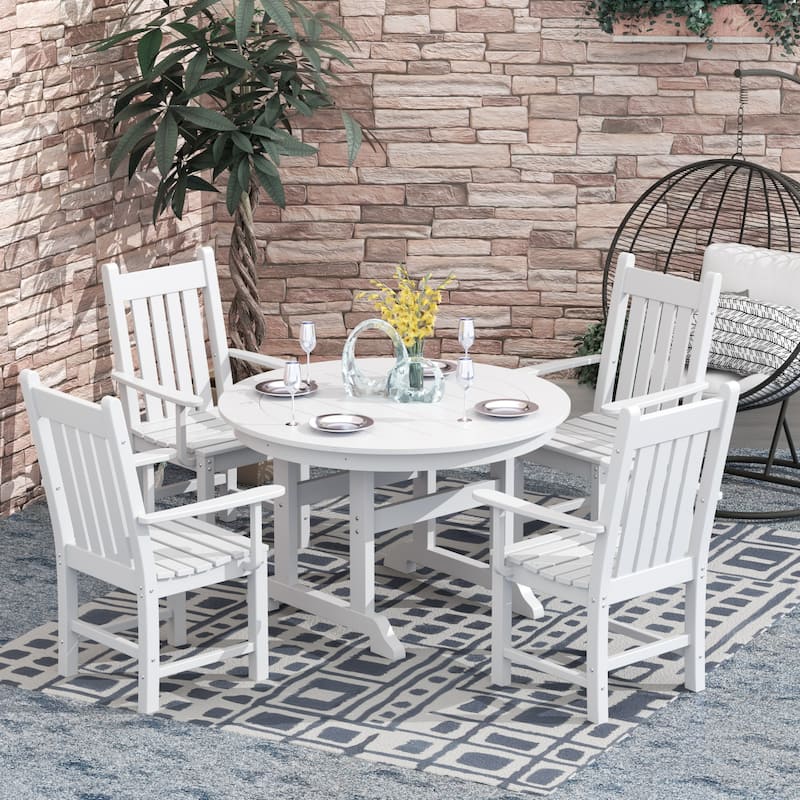 Laguna Hdpe All Weather Outdoor Patio Dining Set with Round Table, Armchairs (5-Piece Set) - White
