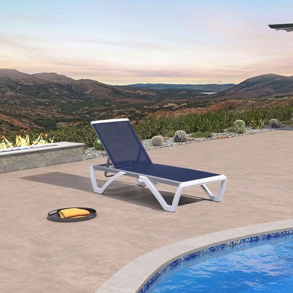 PURPLE LEAF Patio Chair Set Plastic Outdoor Chaise Lounge Chairs with Table for Outside Lawn Poolside,Grey - 76" x 27.4"x12.2"